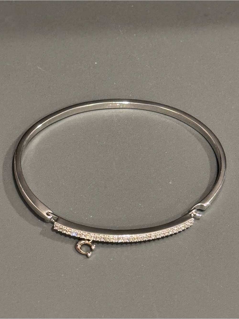 NWT Coach Silver Pave Crystal Logo Charm Bangle Bracelet